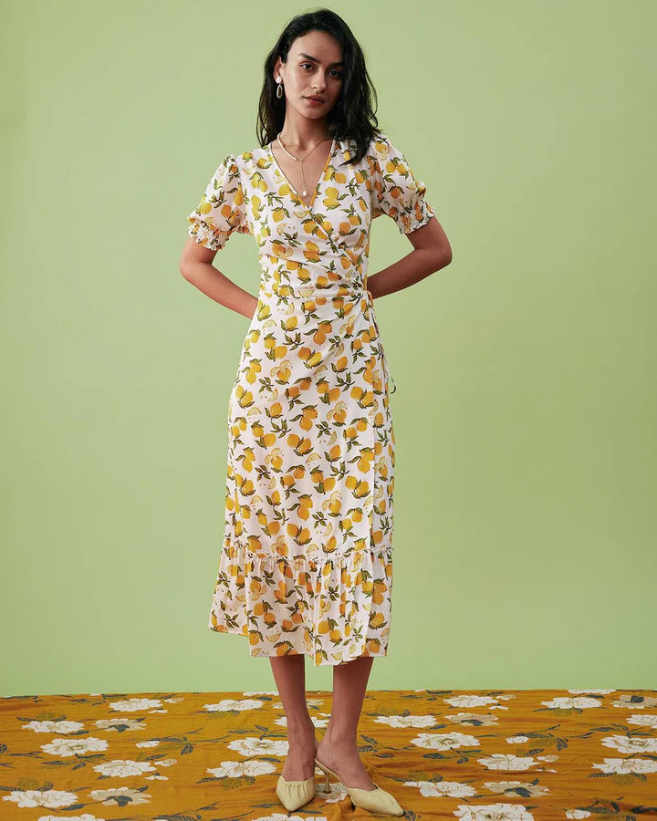 Effortlessly Chic: Styling RIHOAS’ Orange Fruit Print Wrap Midi Dress