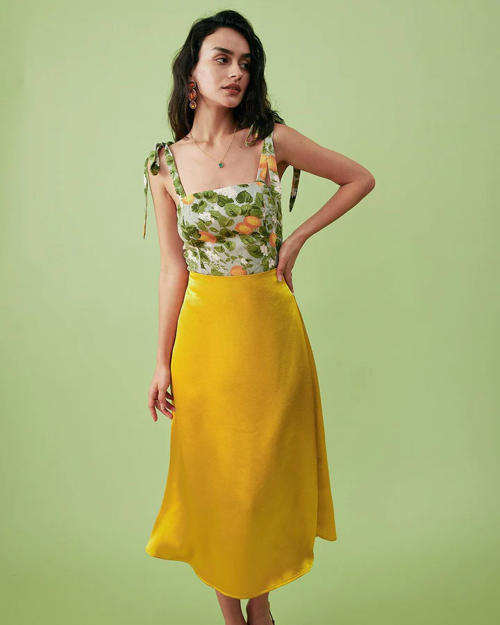 Effortless Elegance: The Plain Satin A-line Midi Skirt by RIHOAS